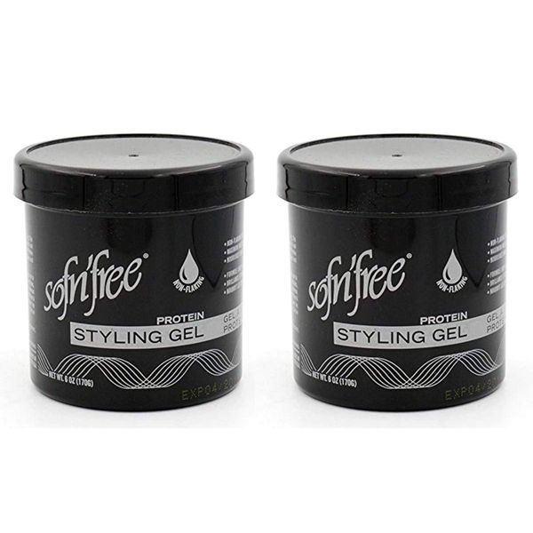 Sofn'free Protein Styling Gel, Non flaky formula for firm styling control when setting, wrapping or moulding, perfect waves sets and controlling curly hair, 170 g, Black,Pack of 2