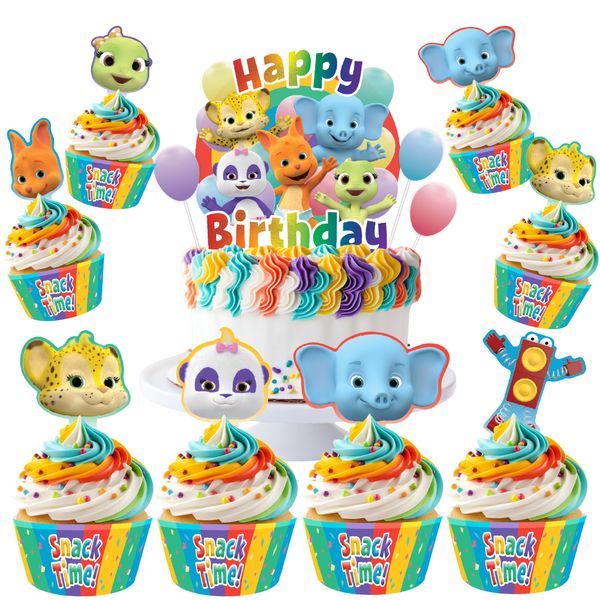 Treasures Gifted Officially Licensed Jim Henson’s Word Party Cake Topper Set - (1) Word Party Cake Topper & (24) Word Party Cupcake Toppers & Wrappers - Word Party Birthday Party Supplies