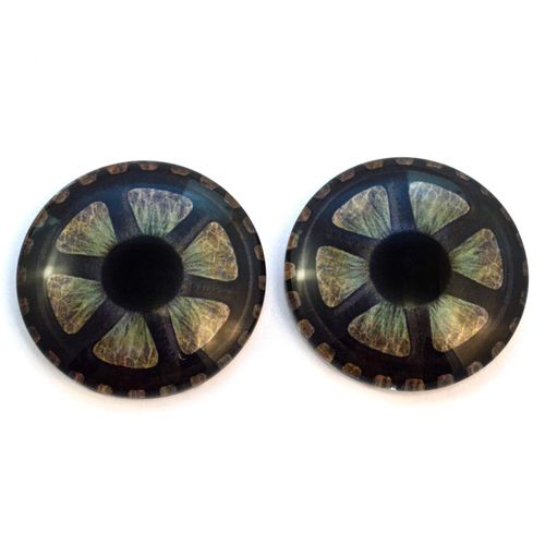Iron Gear Steampunk Glass Eyes Pair for Nautical Art Doll Parts in Green Brown and Black, Sculpture, Prop, Cosplay Mask, Fursuit Supplies, Jewelry Making Cabochons, Taxidermy Prop, and More (6mm)
