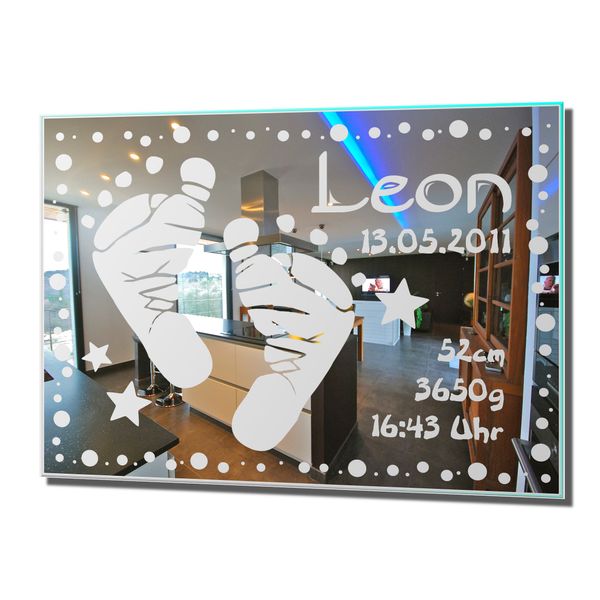 NiTec Olbernhau Motivspiegel Geburt 14 Spiegel mit Gravur Geschenk zur Geburt Wandbild Dekoration (60x45cm)