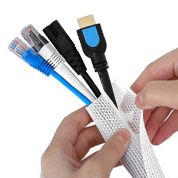 1/2"-10Ft White Cable Tidy Sleeve, USB Cable Management, Cable Sleeve for Computer Wire Tidy, Cord Protectors from Pets Chewing, Self-Wrapping Wire Loom Tubing, Flame Retardant