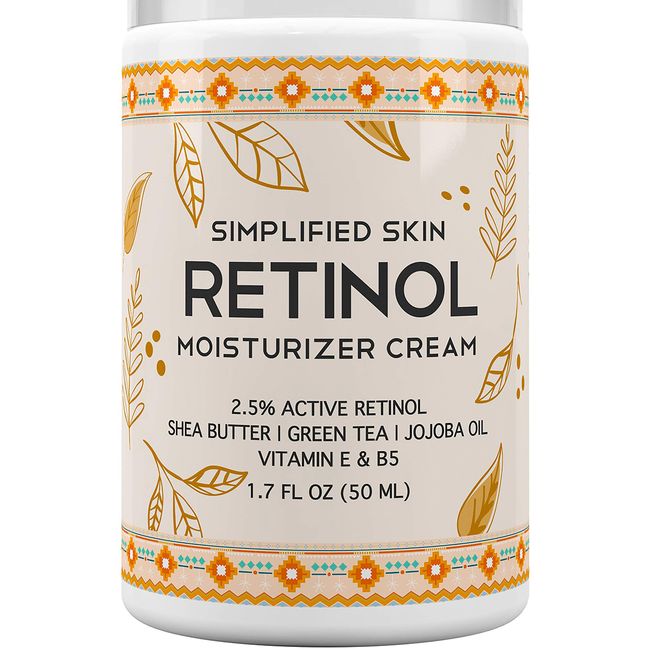 Simplified Skin 2.5% Retinol Cream Face Moisturizer w/ Vitamin E & Hyaluronic Acid for Wrinkles & Acne - Eye Cream - Anti Aging Facial Skin Care Products - Night & Day Moisturizer Face Cream 1.7 oz