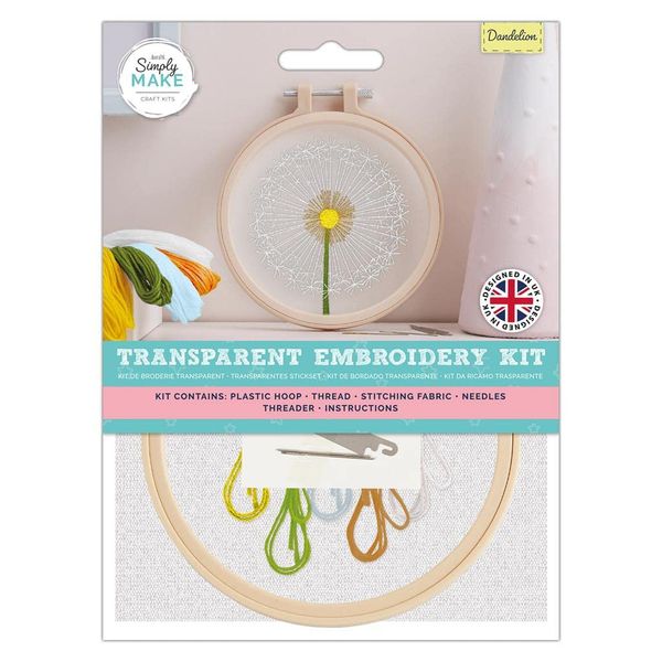 Simply Make Adults Dandelion Sewing Needle Stitch Embroidery Hobby Kit, Makes The Perfect Present For Any Creativity Enthusiast, or Hobbyist, Ideal For Beginners And New Starter