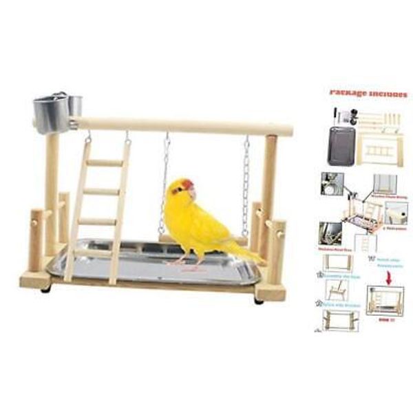 Parrots Playground Bird Perch Gym Playpen with Ladder Swings Feeding log wood