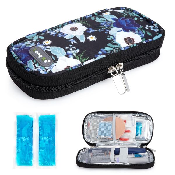 YOUSHARES Insulin Pen Cooler Travel Case - Medicine Cool Bag Diabetic Insulin Pen Case with 2 Ice Packs, Small Insulated Bag for Diabetes Supplies (Silver Lotus)