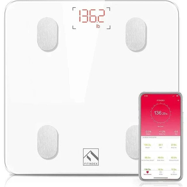 FITINDEX Bluetooth Body Fat Scale, Smart Digital Weight Scale, W/ Smartphone App