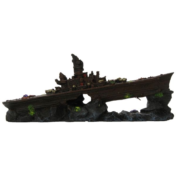 Penn-Plax Deco-Replicas Sunken Battleship Aquarium Decoration – Safe for Freshwater and Saltwater Fish Tanks – Small