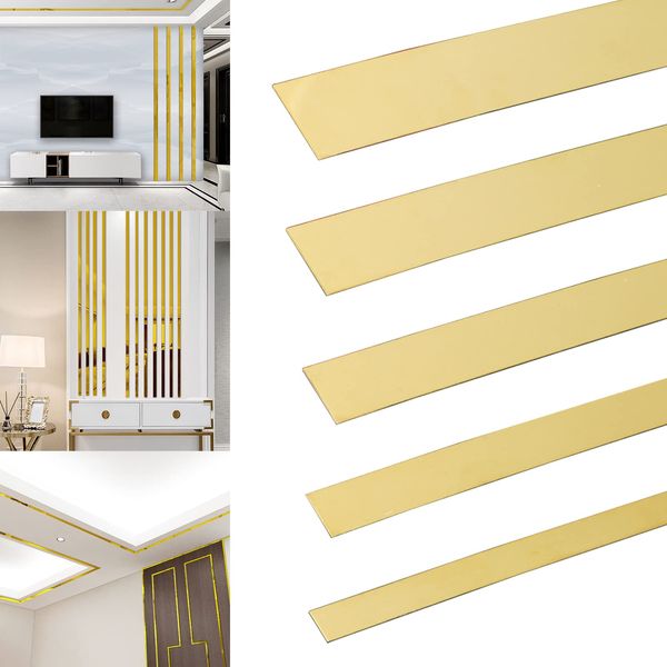 Copgge 16FT Gold Wall Trim Molding Stainless Steel Molding Trim Peel and Stick Metal Trim Self Adhesive Metal Wall Strip Metalized Mirror-Like Finish for Wall Mirror Frame Border Edge Trim