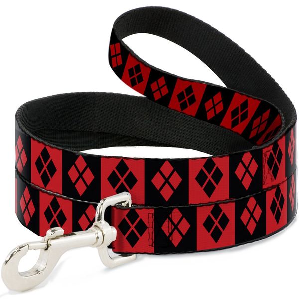 Buckle-Down Dog Leash Harley Quinn Diamond Blocks Red Black Black Red 4 Feet Long 1.5 Inch Wide, Multicolor (DL-WJK024-W)