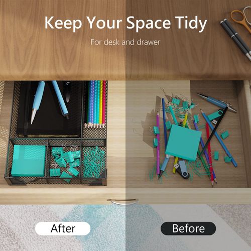 ITAYVAN Small Metal Drawer Organizer, Pen Pencil Mesh Desk Organizer Tray for Office, Desktop, Bathroom, Kitchen, Makeup, Vanity, 12.3" x 8.4" x 1.8"
