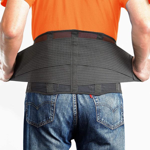 OMAX Lumbar Back Brace for Lower Back Pain Relief, Herniated Disc, Sciatica, Adjustable Lumbar Support Brace for Men/Women, Breathable Mesh Back Support Belt for work/Daily Use, Black, Small 29"-35"