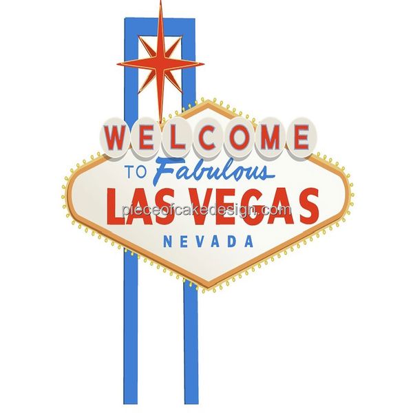 6" Round - Las Vegas Neon Sign Birthday - Edible Cake/Cupcake Topper - d6432