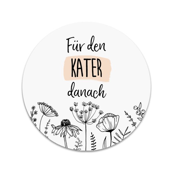 50 Sticker "Für den Kater danach" FLOWERS Hochzeit Gastgeschenk Aufkleber Hangover Kit