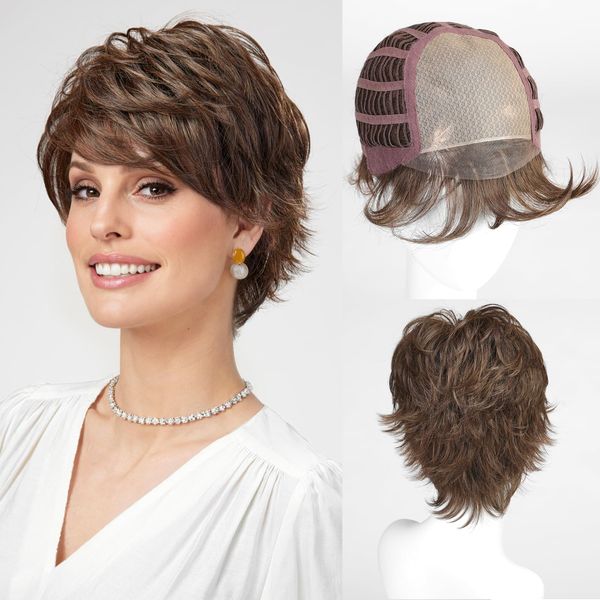 Getshow Mono Top Synthetic Lace Front Wig for Women Short Hair Dark Brown