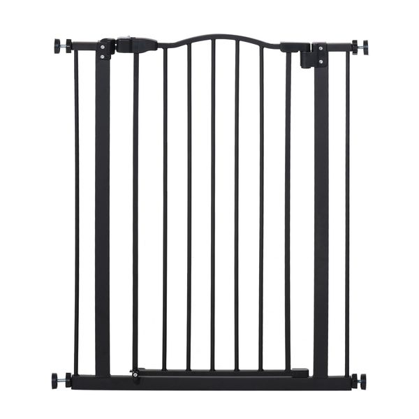 PawHut 74-80cm Adjustable Metal Pet Gate Safety Barrier w/ Auto-Close Door Black