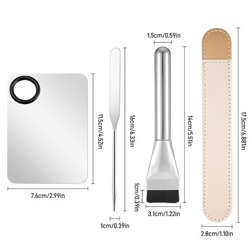 KissDate Makeup Mixing Palette with Foundation Brush and Spatula, Stainless Steel Makeup Palette Tray Mixer Nail Art Palette Mixing Tray