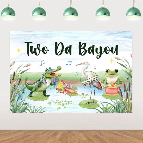 Wonmelody Crocodile Birthday Decor 5 * 3ft Two Da Bayou Backdrop Banner Alligator Lobster Theme Background Photography Safari Animals Bday Kit Reptile Birthday Supplies for Bayou 2nd Celebration