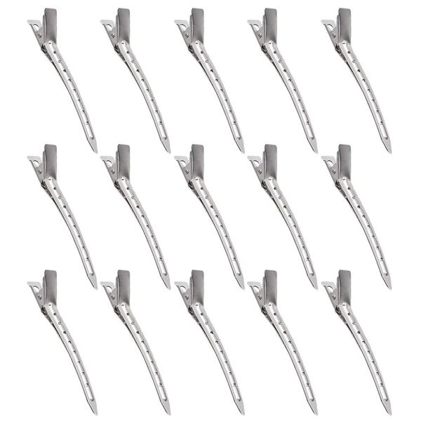 KINDOYO 3.5 Inch Duck Bill Hair Clips - Silver Hair Sectioning Clips Metal Alligator Curl Clips Crocodile Clips Hair Styling DIY Clip with Holes