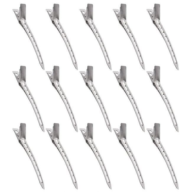 KINDOYO 3.5 Inch Duck Bill Hair Clips - Silver Hair Sectioning Clips Metal Alligator Curl Clips Crocodile Clips Hair Styling DIY Clip with Holes