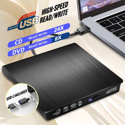 YOTUO External DVD Drive with Carrying Case, Portable USB 3.0 CD +/-RW Drive DVD Player for ROM Rewriter Burner for Laptop Desktop, Compatible with Windows 7/8/10/11 Mac MacBook Pro/Air