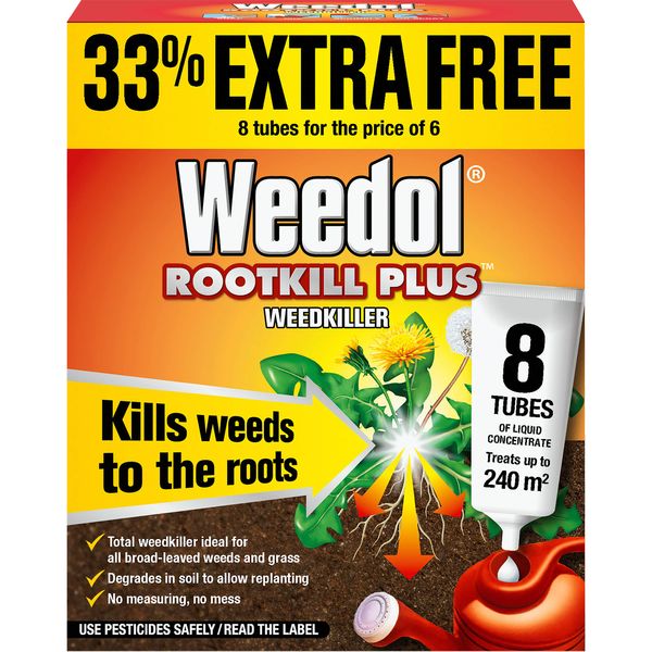 Weedol 18133 Rootkill Plus Liquid Concentrate Weedkiller Tubes, Red, 6 + 2 Tubes