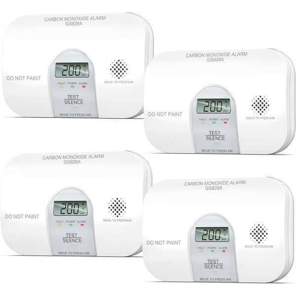 4 x Siterwell LCD 10 Year Carbon Monoxide (CO) Alarm Detector Portable For Home