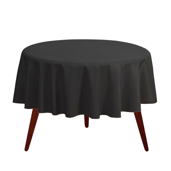 Gee Di Moda Round Tablecloth - 70 Inch Black Round Table Cloth for 24 to 48 Inch Round Tables - Heavy Duty Washable Fabric - for Buffet Table, Holiday Party, Dinner, Wedding & Baby Shower