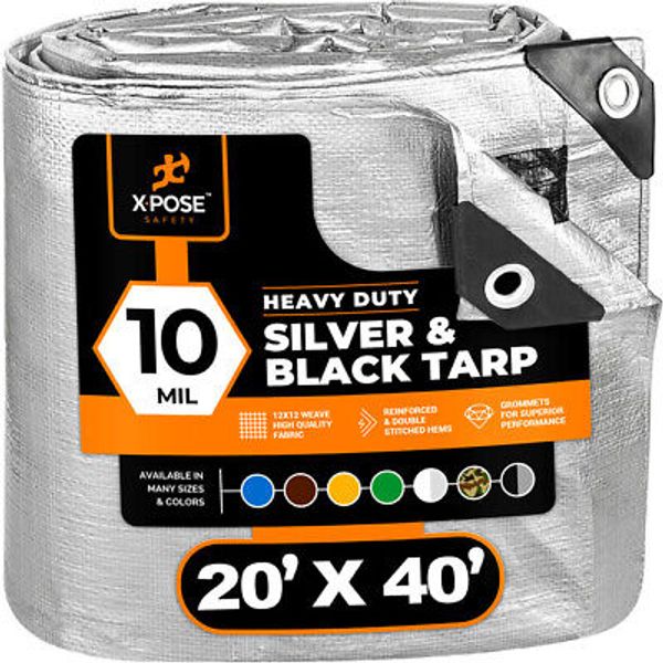 20' x 40' Heavy Duty Silver/Black Poly Tarp 10 mil Cover Tent RV Boat Tarpaulin