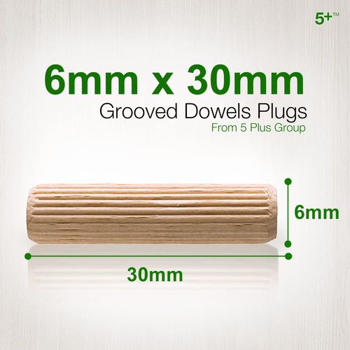20 Pcs 6mm x 30mm Wooden Dowel Pins Grooved Dowels Plugs Chamfered Fluted Pin Wood for Furniture Woodwork Joinery