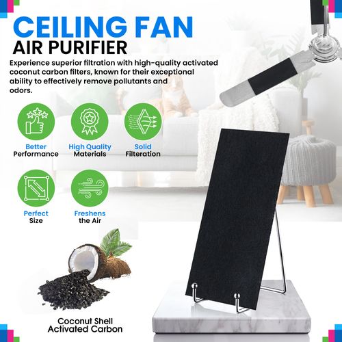 Ceiling Fan Filters for Blades - Coconut Shell Activated Carbon Unscented Dust Catcher Ceiling Fan Filter - Easy Peel & Stick on Fans - Blade Air Purifier Pads Absorbs Odors & Freshens the Air (5-Pcs)