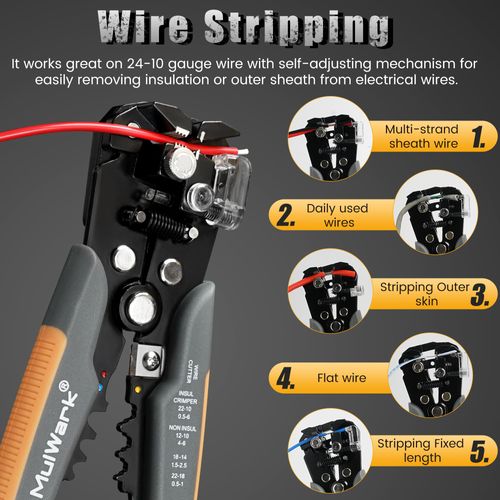 3-In-1 Multi Self Adjusting Wire Stripper/Cutter/Crimper - 8-Inch Universal Wire Stripper for Wire Stripping, Cable Cutting, Crimping Tools from 10 AWG to 24 AWG