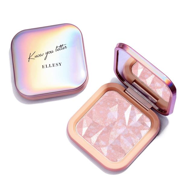 ELESSY Diamond Highlight Powder, 4 Colors, Highlight Luminizer, Sparkling, 3D Feel, Pearl, Glossy Skin, 0.4 oz (11 g) - 04 Rainbow Glow