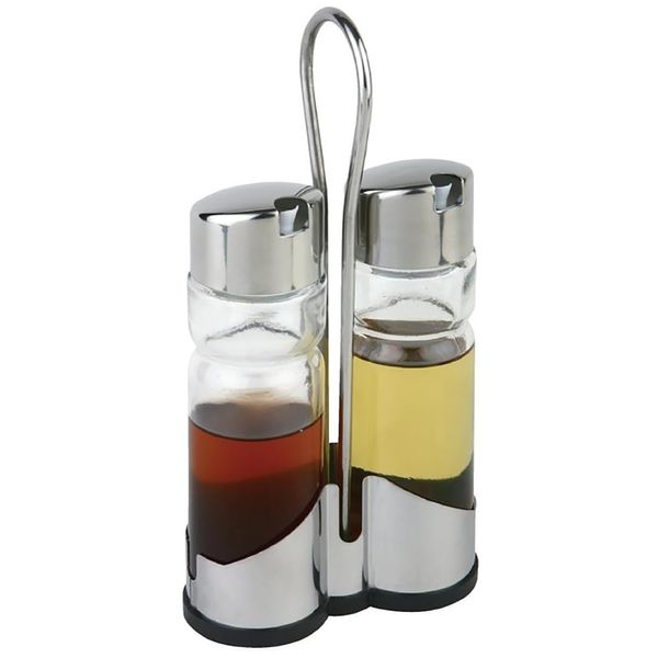 LS Kitchen - Glass Oil and Vinegar Set - Cruet Set Oil and Vinegar Bottles - Cruet Set and Stand - 2 Pieces