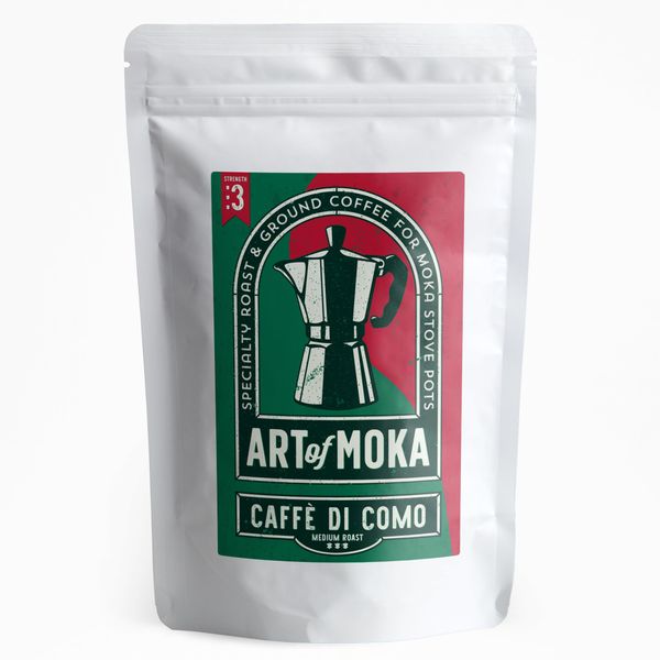 Art Of Moka Strong Moka Ground Coffee - Medium Roast - For Italian Moka Stovetop Pot Coffee Makers Caffe di Como - Strength 3-227g