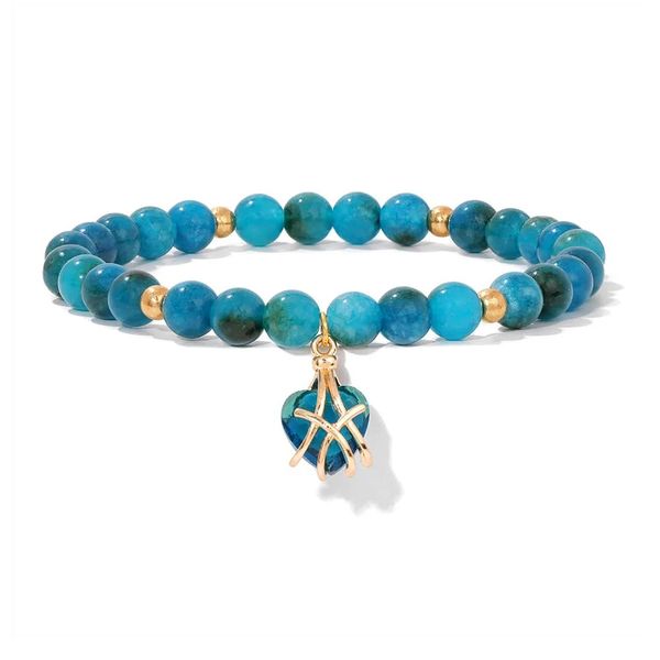 Hemasa Stone Beads Stretchbale with Heart Shape Pendent Bracelet Apatite