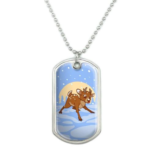 GRAPHICS & MORE Baby Reindeer Christmas Holiday Military Dog Tag Pendant Necklace with Chain