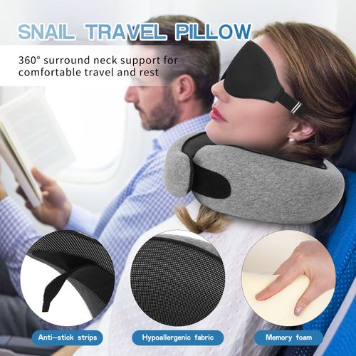 Travel Pillows for Airplanes, Memory Foam Travel Neck Pillow Airplane with Eye Mask, Compact and Ergonomic Design Neck Pillow for Travel, Car Rides, Offices, and Home Use