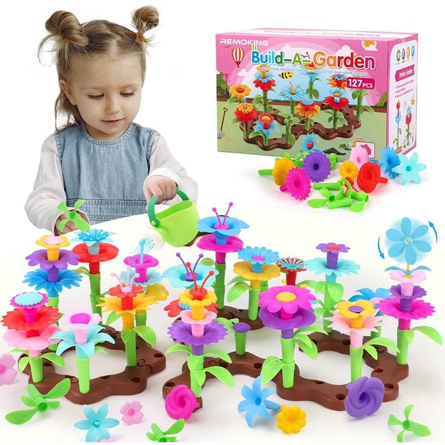 REMOKING Building Blocks Garden Blocks, 130 Pieces, Baby Toys, Girls, Boys Toys, 3D Puzzle, Educational Toys, Cultivate Imagination and Creativity, Fingertip Training, Colorful, Cute, Early