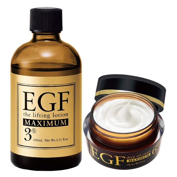 EGF Maximum 2-Piece Set, EGF Lifting Lotion, Maximum (Lotion, 3.4 fl oz (100 ml) + Deep Oil Cream, Maximum (Cream, 0.7 oz (20 g), Aging Care, Made in Japan