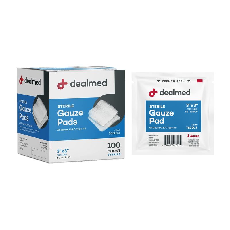 Dealmed Sterile Gauze Pads – 100 Count, 3’’ x 3’’ Gauze Pads ...