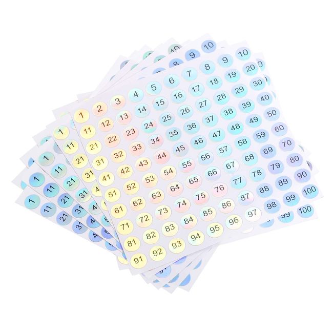 uxcell Number Sticker Label Reflective Sticker for Number Classification Round, Number 1-100, 10 Sheets