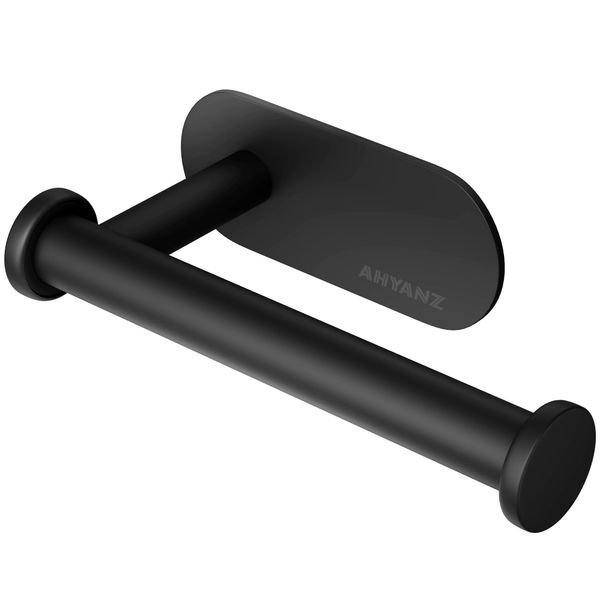 Ahyanz Black Toilet Roll Holder Wall Mounted - 3M self adhesive, Contemporary Design, SUS 304 Stainless Steel Tissue Paper Roll Holder Rustproof Waterproof for Bathroom & Kitchen - No Drilling