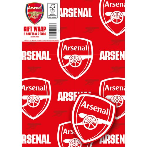 Arsenal FC Wrapping Paper 2 Sheets 2 Tags, Arsenal Football Gift Wrap