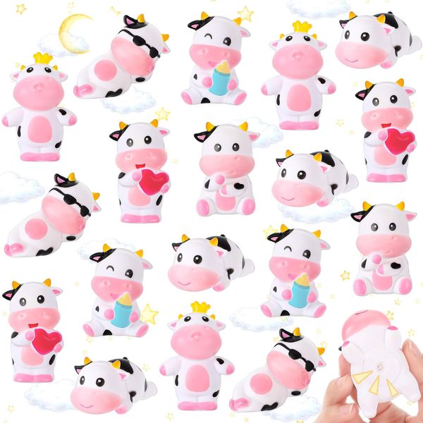 Jenaai 24 Pcs Cute Rubber Cows Bulk Squeak Floating Cow for Kids Bath Toys Rubber Animals Swimming Shower Bathtub Toy Favors for Party Baby Shower Pool Car Dashboard Decor Carnival Gift