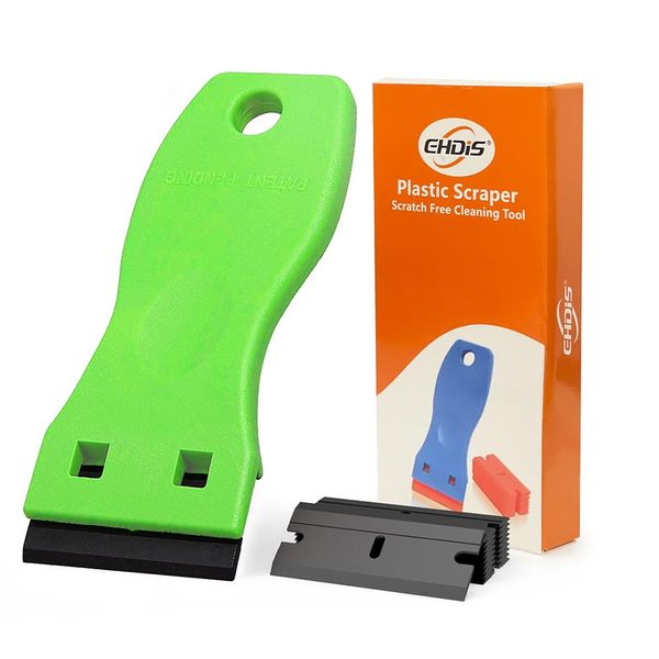 EHDIS Plastic Razor Scraper with 10pcs Double Edged Plastic Blades Plastic Scraper Tool for Adhesive Remover,Removing Labels Stickers Decals Taping on Glass Windows