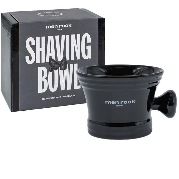 Men Rock Shaving Bowl with A Handle, Porcelain Mug for Shave Cream Lathering, Black Colour Bowl in a Gift Box, for Complete Wet Shaving Experience