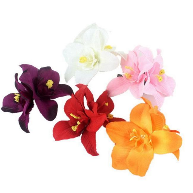 5 Stück Frauen Big Double Chiffon Orchidee Blume Böhmische Blumen Haarspange Künstliche Tropische Blume Haarnadel Hawaii Hawaii Hibiscus Plumeria Blume Clips Haarnadel Haarspange