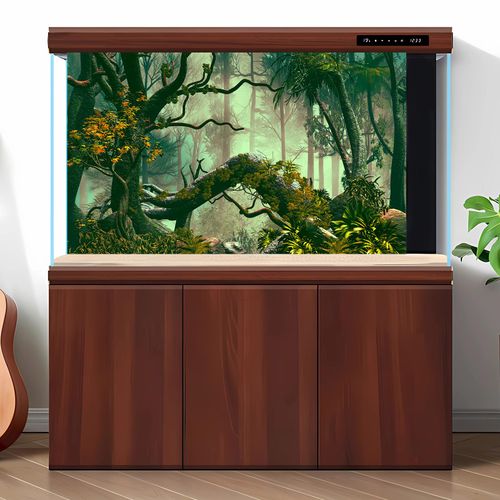 Tropical Forest Aquarium Background Dense Rainforest Atmosphere Terrarium Background Foggy Misty Jungle Forest Fish Tank Background Huge Tree with Lush Moss Reptile Habitat Background Poster 24x16in