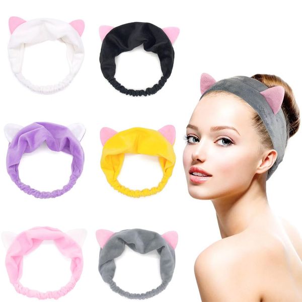 SSRDFU Haarband Kosmetik - 6 Stück Haarband Katzenohren Haarbänder Damen, Makeup Spa Maske Stirnband Gesicht Waschen Dusche Stirnband Tier Stirnband, Süßes with Hochelastisches Komfort-Stirnband