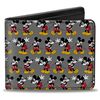 Buckle-Down Men's Nerdy Mickey Mouse 3-Pose Stripe Gray Bi-Fold Wallet, Multicolor, Default Size